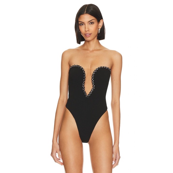 Nookie Adorn Crystal Beaded Cut Out Strapless Bodysuit in Black - Picture 7 of 14